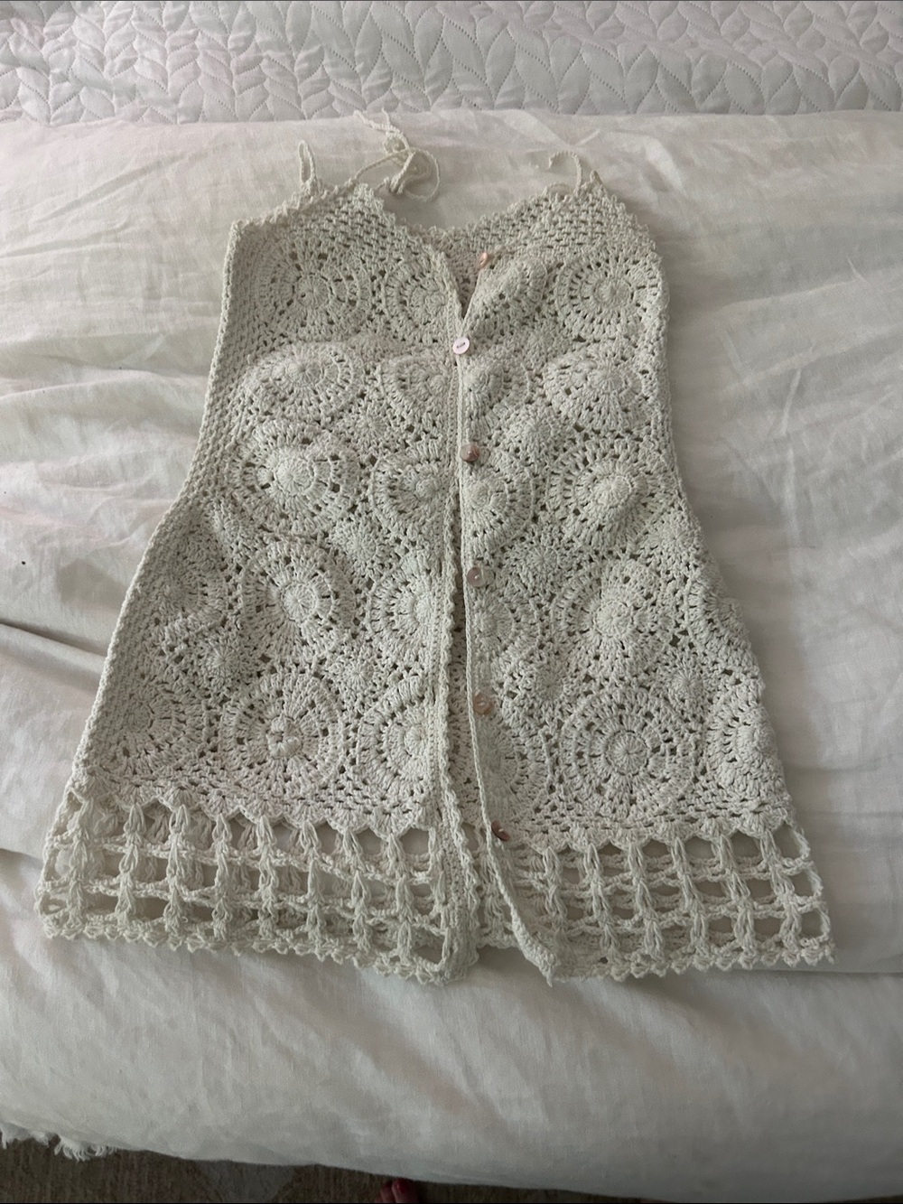 Crocheted Button-Front Cream top